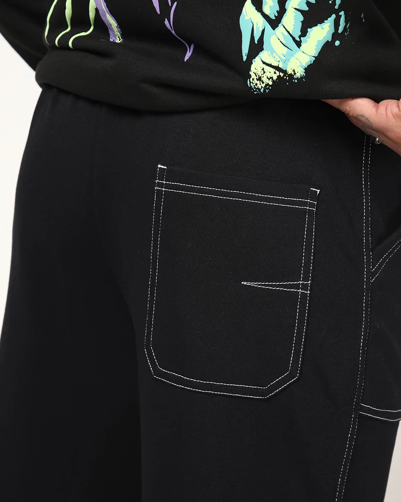 bewakoof  Men's Black Oversized Warm Joggers for Men | Best Price UAE